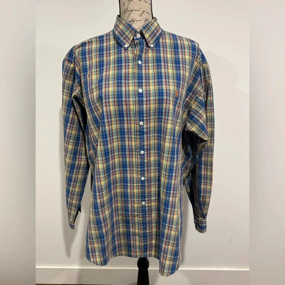 Polo Ralph Lauren Button Up Rainbow Multicolor Plaid Shirt Men’s size Large